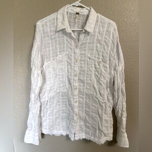 Free People Raw Edge White Textured Blouse